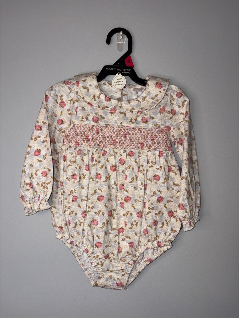 modern moments Floral Smocked Baby One-Piece Bodysuit - Pink & Cream 18 months